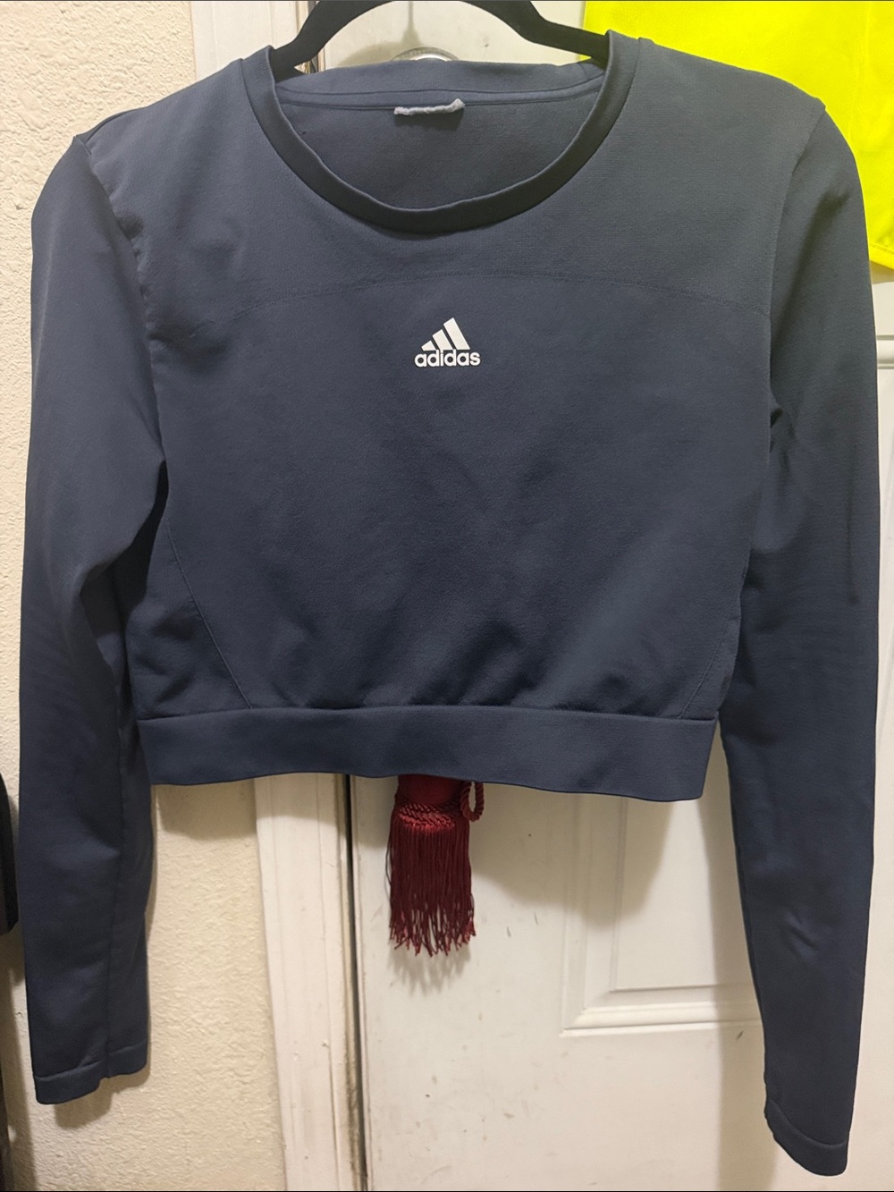 adidas Navy Cropped Crewneck Sweatshirt with White Logo